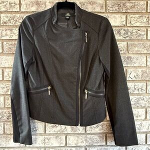 ABS Platinum Gray Plaid Asymmetrical Moto Jacket - Size Small